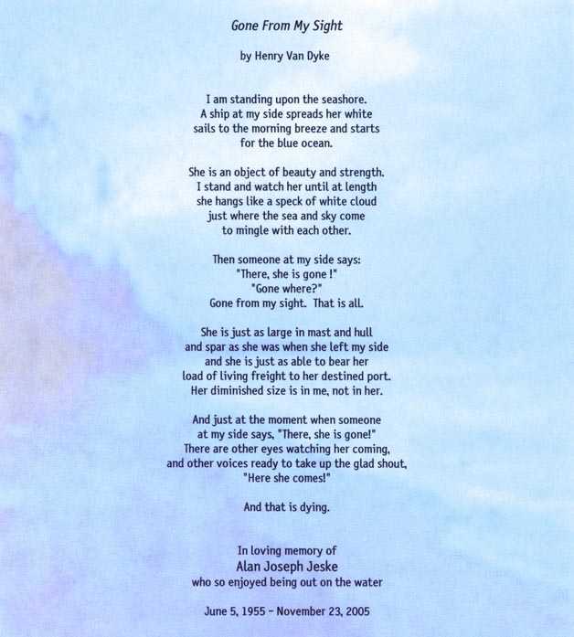 Gone from my sight poem in memory of Alan Jeske