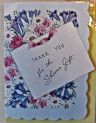 Thank you note sent by Rosie to wedding shower guests