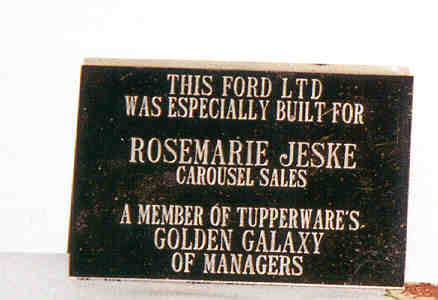 plaque - Rosemarie Jeske's Tupperware car