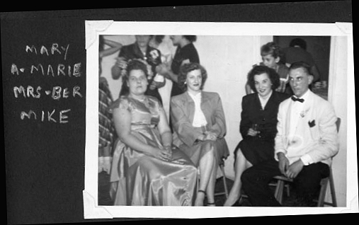 Mary Davis, Aunt Marie - wife of Jesse Schulte, Mrs. Berkholz, Mike Berkholz in basement