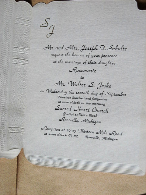 wedding invitation of Rosemarie Schulte and Walter Jeske